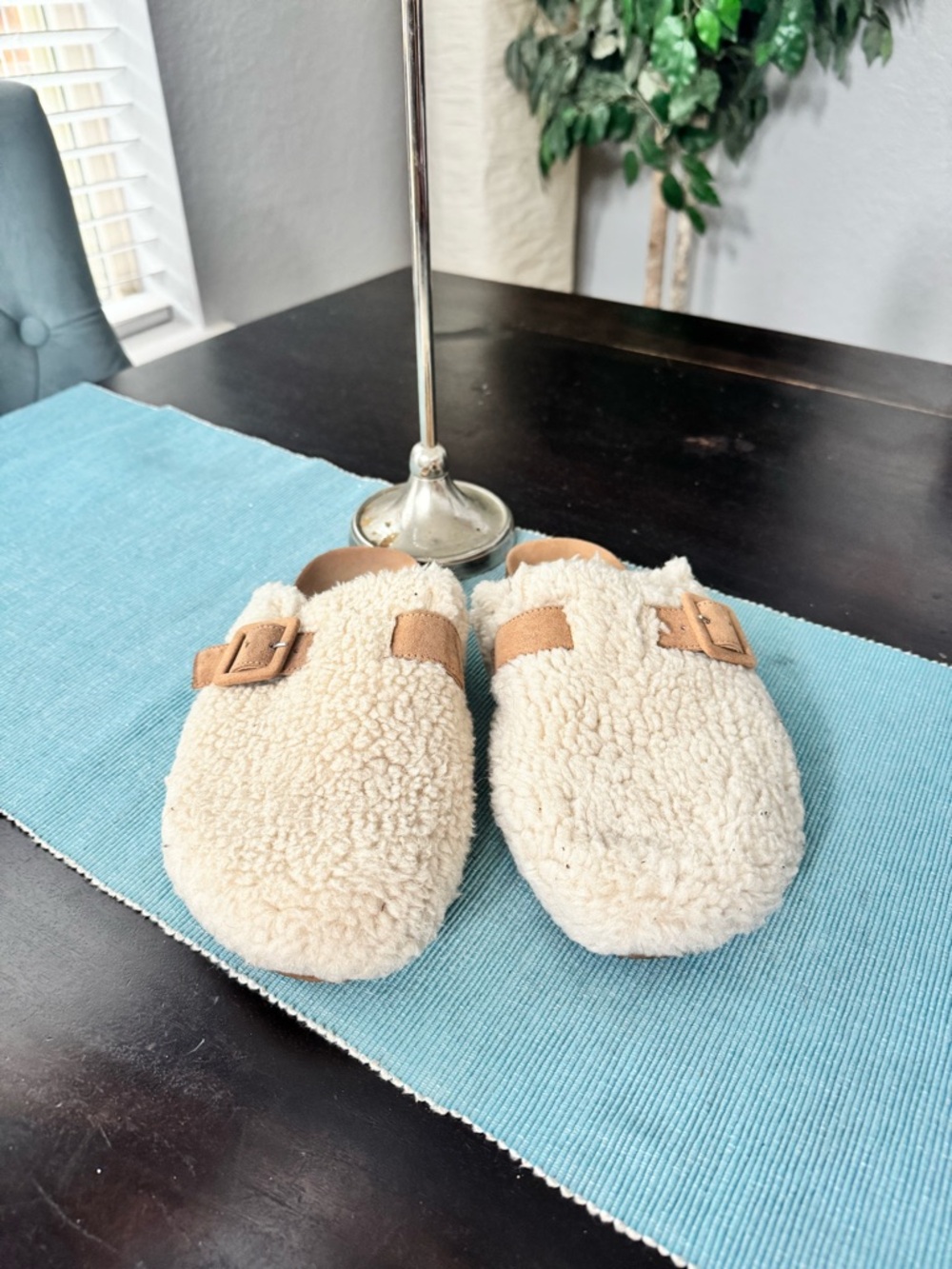 J.Crew Women's Sherpa Buckle Clog Slippers 9